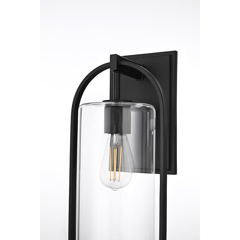 Elegant Lighting Jaxson 1 Light 8" Outdoor Wall Sconce, Black/Clear
