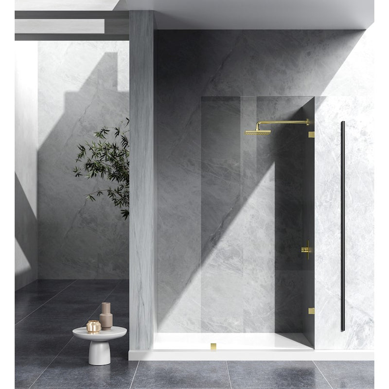 Elegant Laredo Fixed Frameless Shower Door 35X78, Brushed Gold - SD155-3578BGD