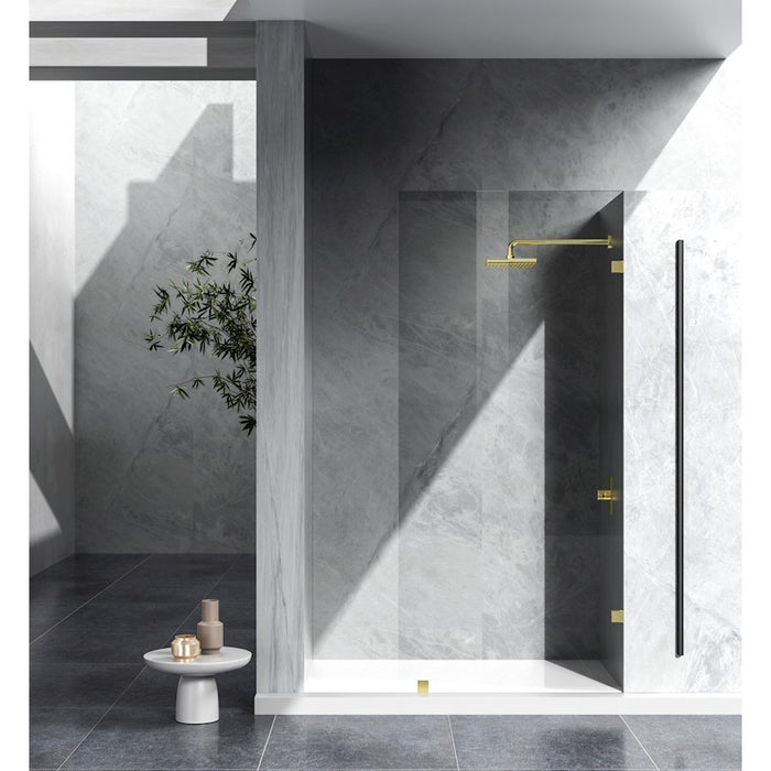 Elegant Laredo Fixed Frameless Shower Door 35X78, Brushed Gold - SD155-3578BGD