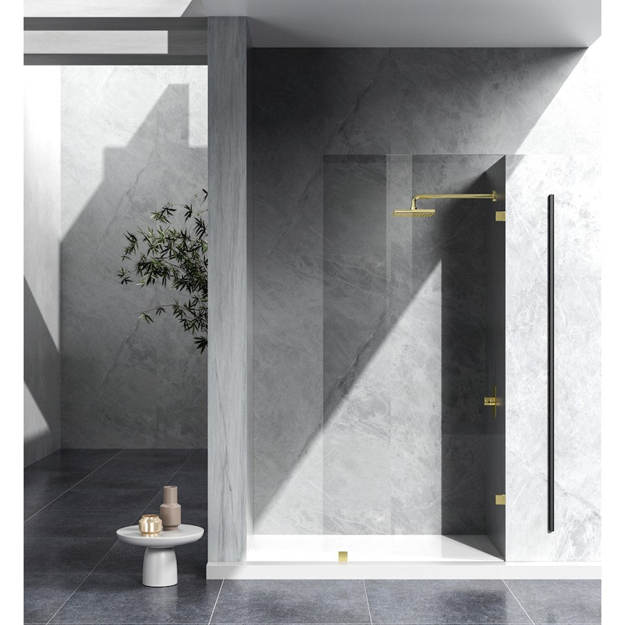 Elegant Laredo Fixed Frameless Shower Door 35X78, Brushed Gold - SD155-3578BGD