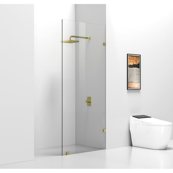 Elegant Laredo Fixed Frameless Shower Door 35X78, Brushed Gold