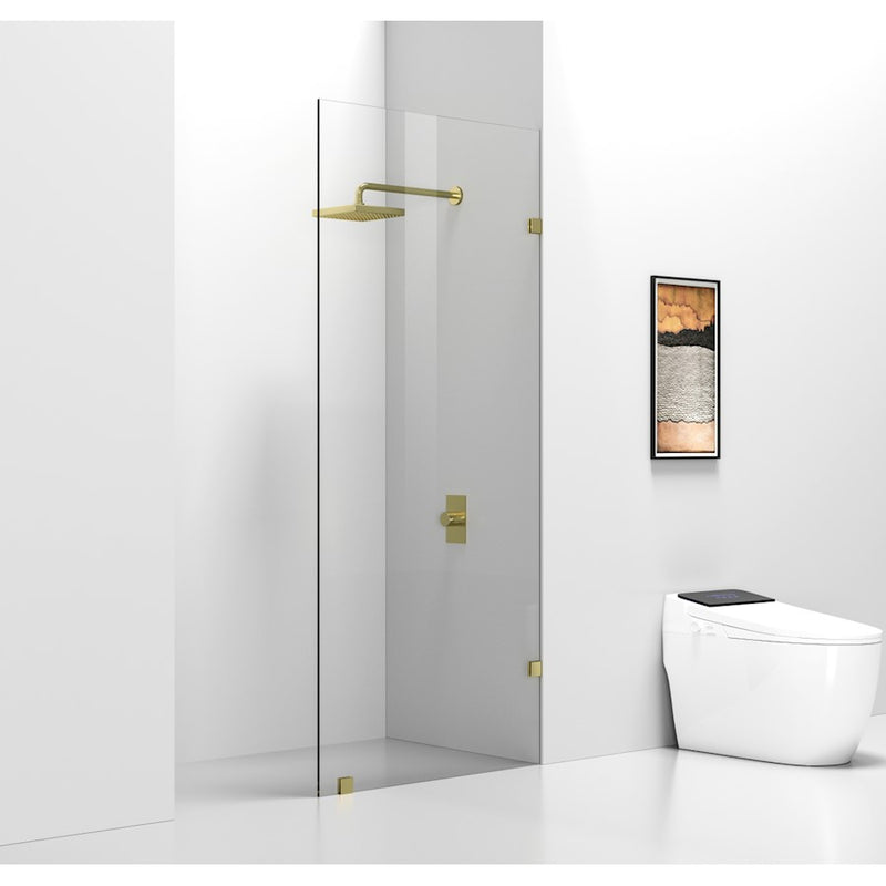 Elegant Laredo Fixed Frameless Shower Door 35X78, Brushed Gold