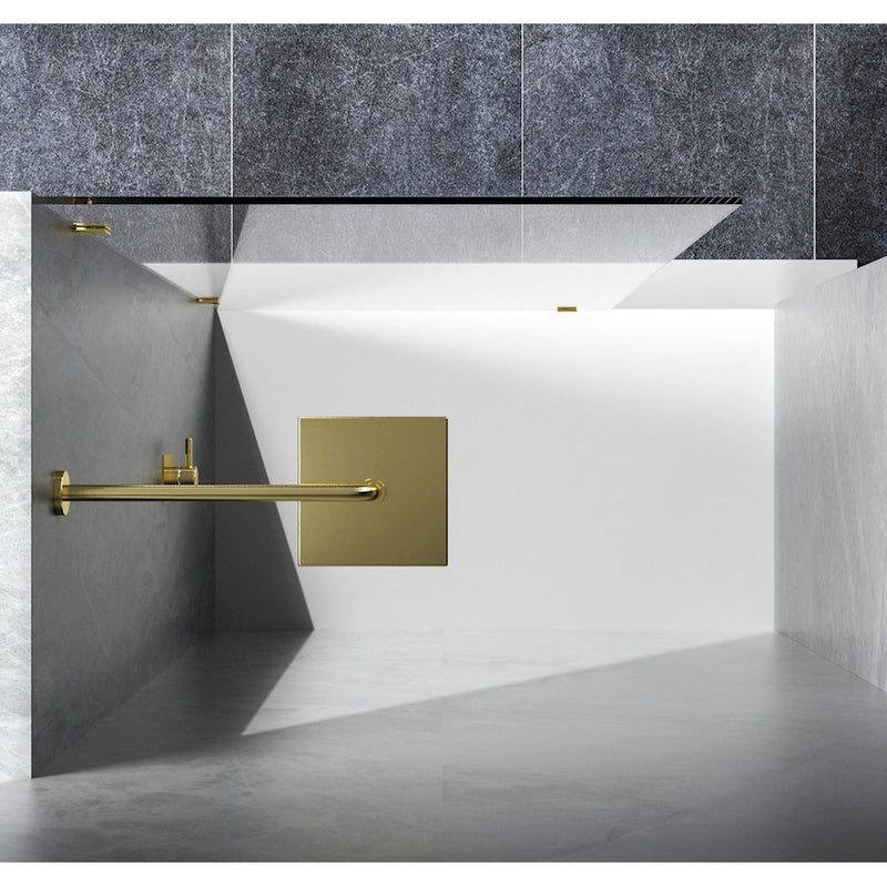 Elegant Laredo Fixed Frameless Shower Door 35X78, Brushed Gold