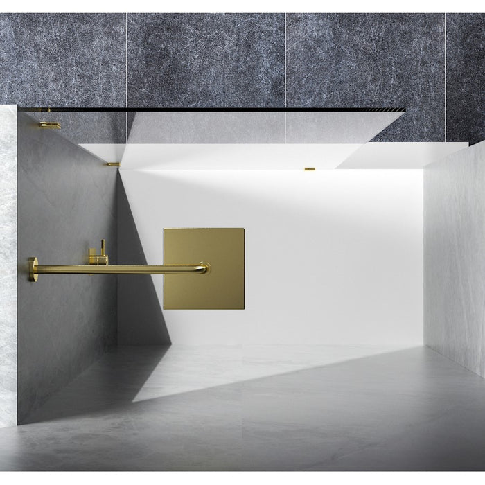 Elegant Laredo Fixed Frameless Shower Door 35X78, Brushed Gold