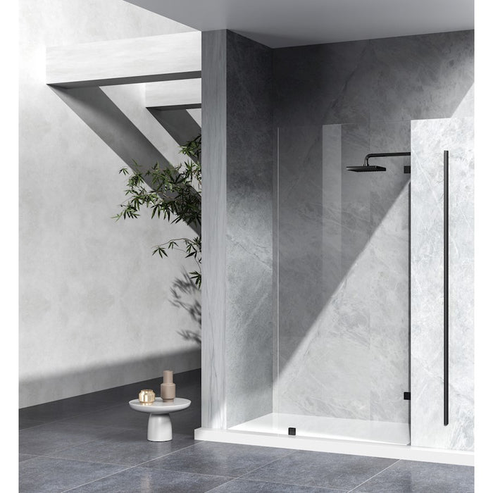 Elegant Laredo Fixed Frameless Shower Door 35X78, Matte Black