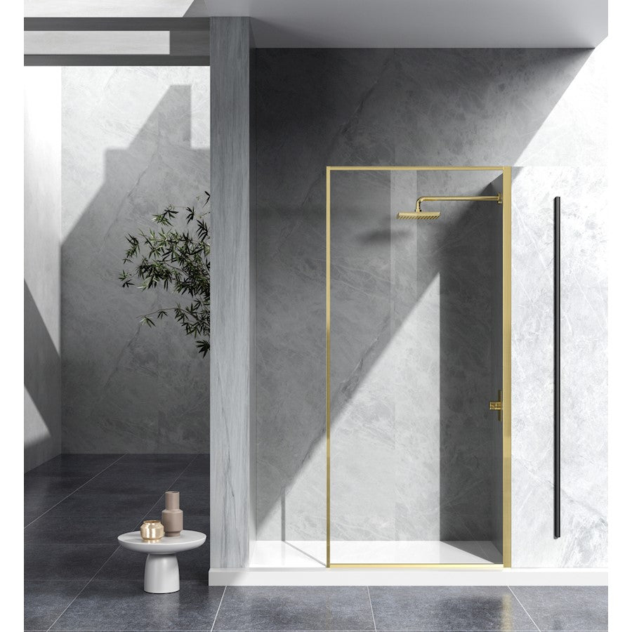 Elegant Melbourne Fixed Framed Shower Door 35X76, Brushed Gold - SD188-3576BGD
