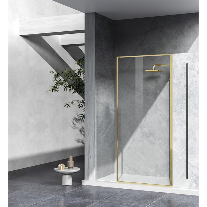 Elegant Melbourne Fixed Framed Shower Door 35X76, Brushed Gold
