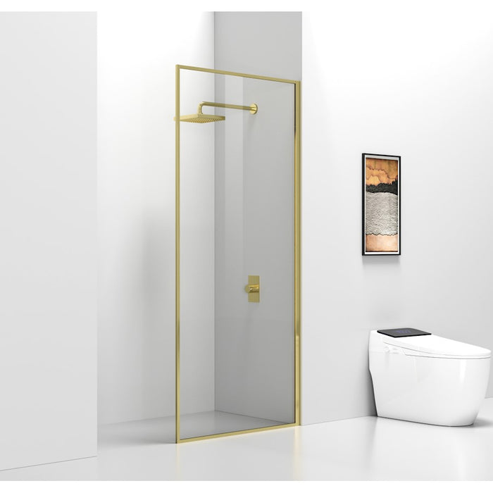 Elegant Melbourne Fixed Framed Shower Door 35X76, Brushed Gold
