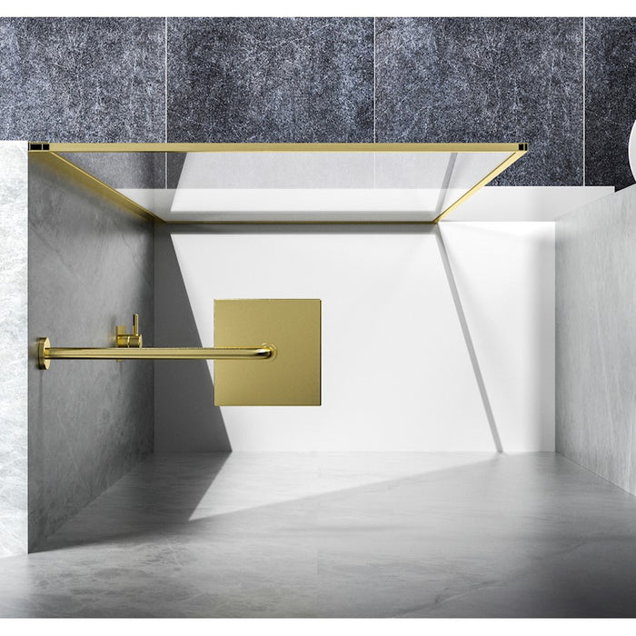 Elegant Melbourne Fixed Framed Shower Door 35X76, Brushed Gold