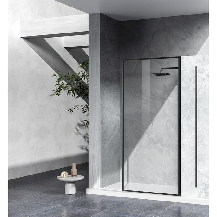 Elegant Melbourne Fixed Framed Shower Door 35X76, Matte Black