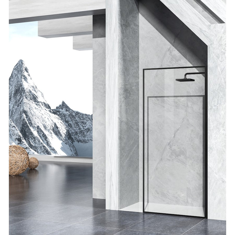 Elegant Melbourne Fixed Framed Shower Door 35X76, Matte Black