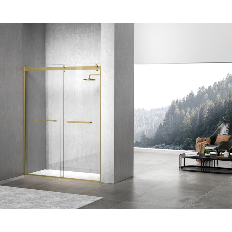 Elegant Hamilton Semi-Frameless Shower Door 60X76, Brushed Gold