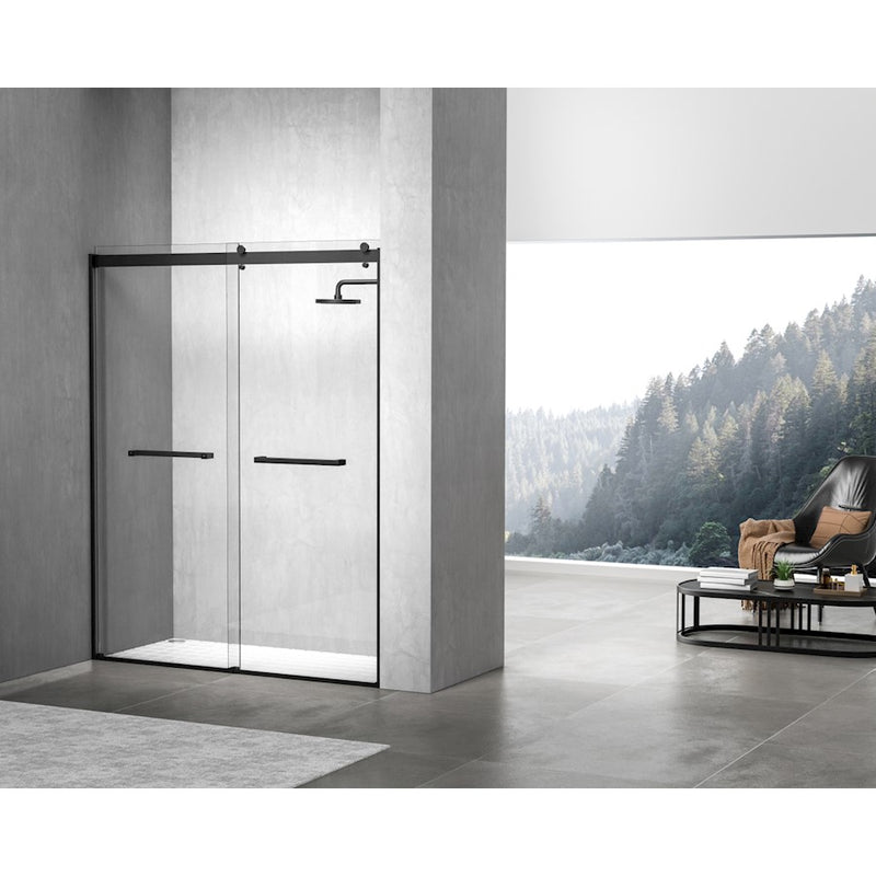 Elegant Hamilton Semi-Frameless Shower Door 60X76, Matte Black