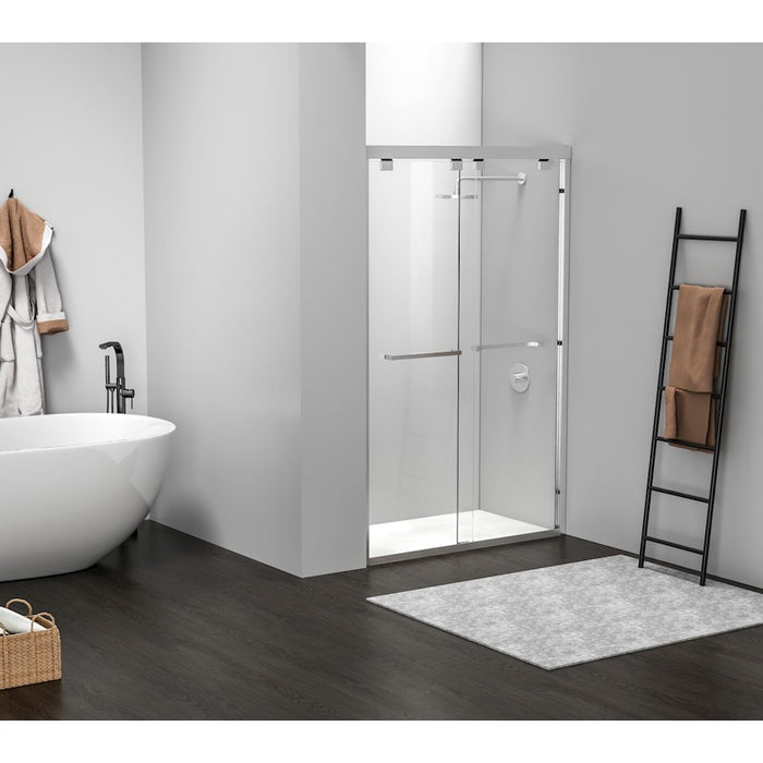 Elegant Warren Semi-Frameless Shower Door 48X76, Brushed Nickel