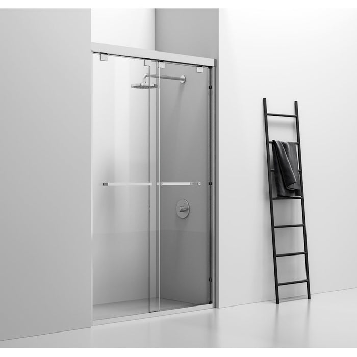 Elegant Warren Semi-Frameless Shower Door 48X76, Brushed Nickel