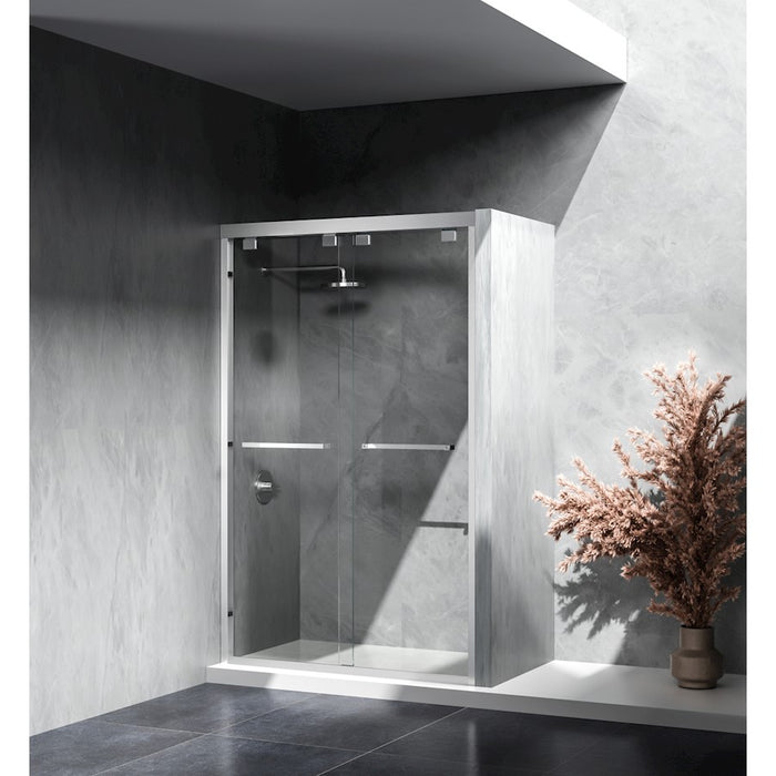Elegant Warren Semi-Frameless Shower Door 48X76, Brushed Nickel