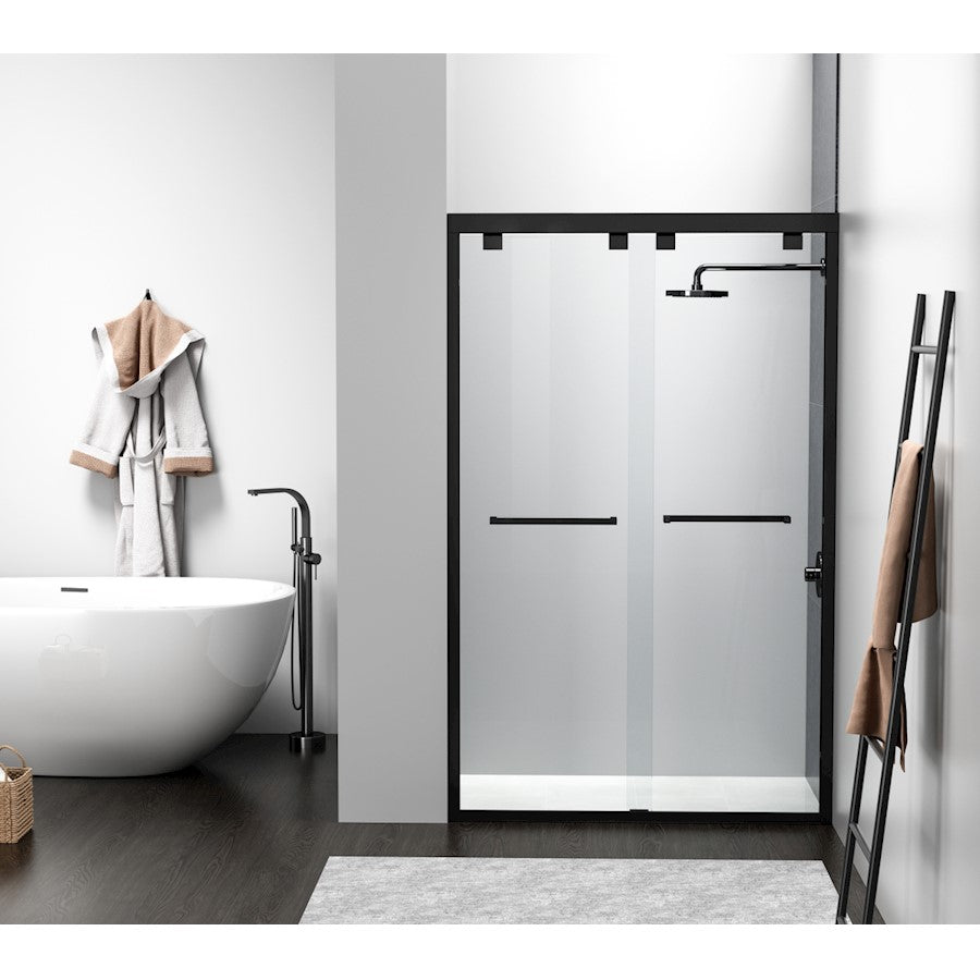 Elegant Warren Semi-Frameless Shower Door 48X76, Matte Black - SD303-4876MBK