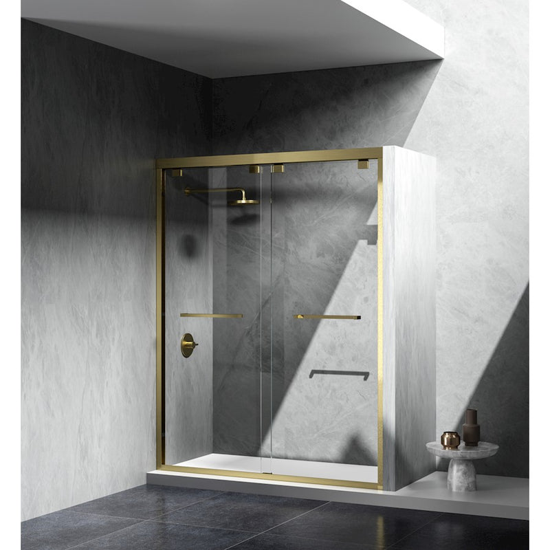 Elegant Warren Semi-Frameless Shower Door 60X76, Brushed Gold
