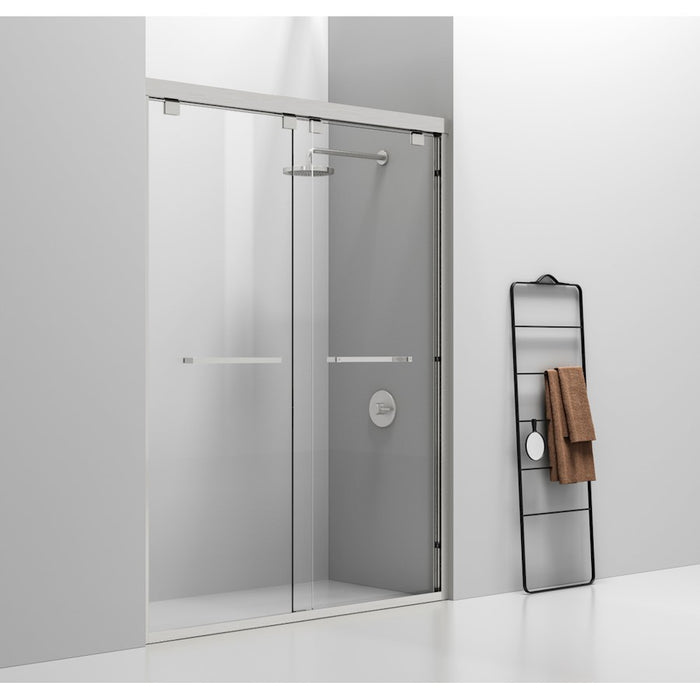 Elegant Warren Semi-Frameless Shower Door 60X76, Brushed Nickel