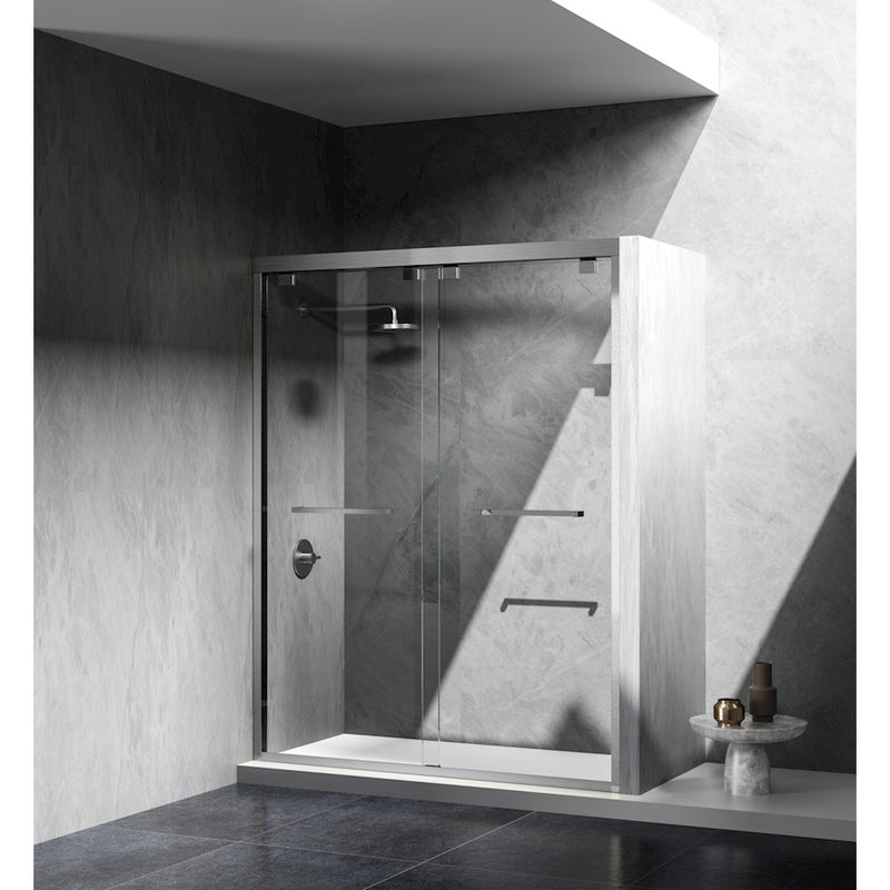Elegant Warren Semi-Frameless Shower Door 60X76, Brushed Nickel