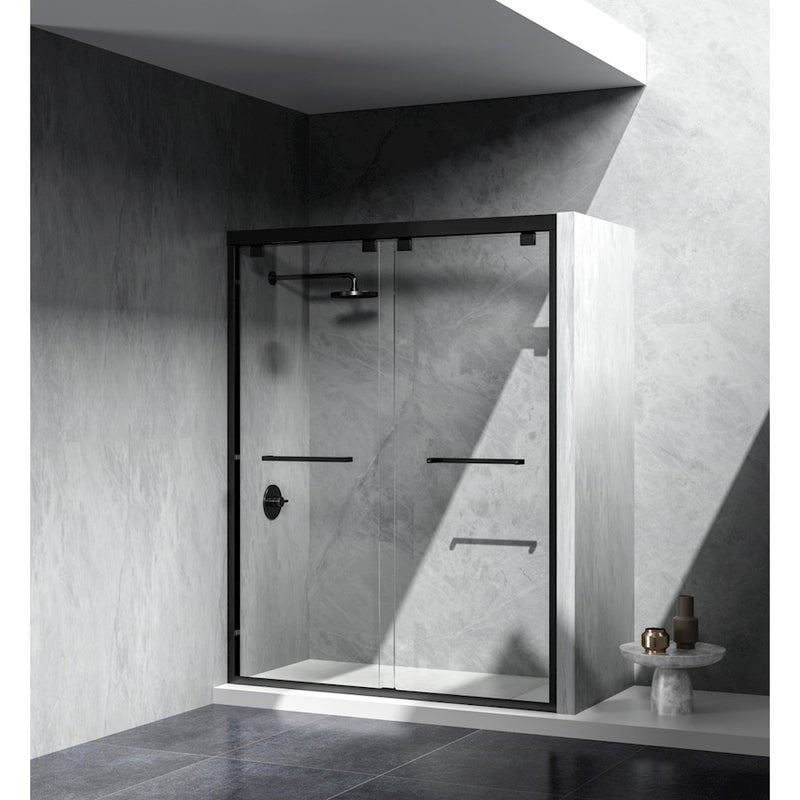 Elegant Warren Semi-Frameless Shower Door 60X76, Matte Black