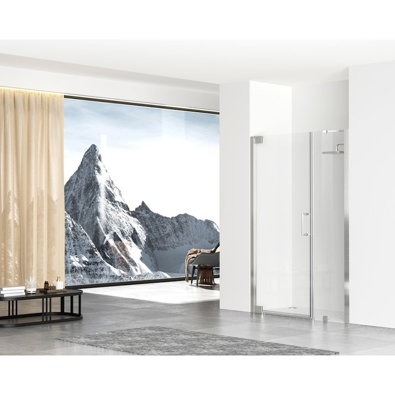 Elegant Carson Semi-Frameless Hinged Shower Door 48X72, Nickel