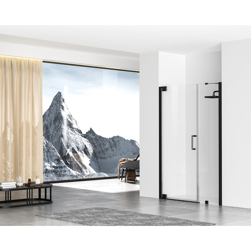 Elegant Carson Semi-Frameless Hinged Shower Door 48X72, Black