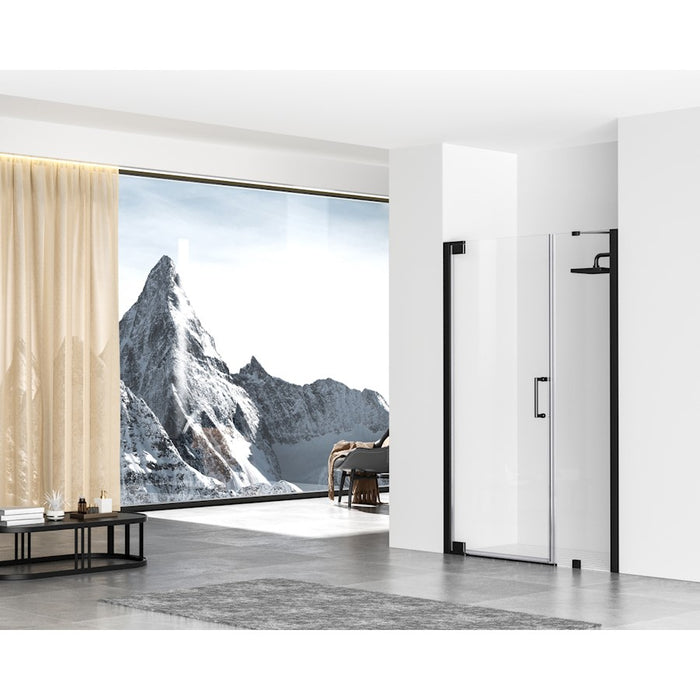 Elegant Carson Semi-Frameless Hinged Shower Door 48X72, Black