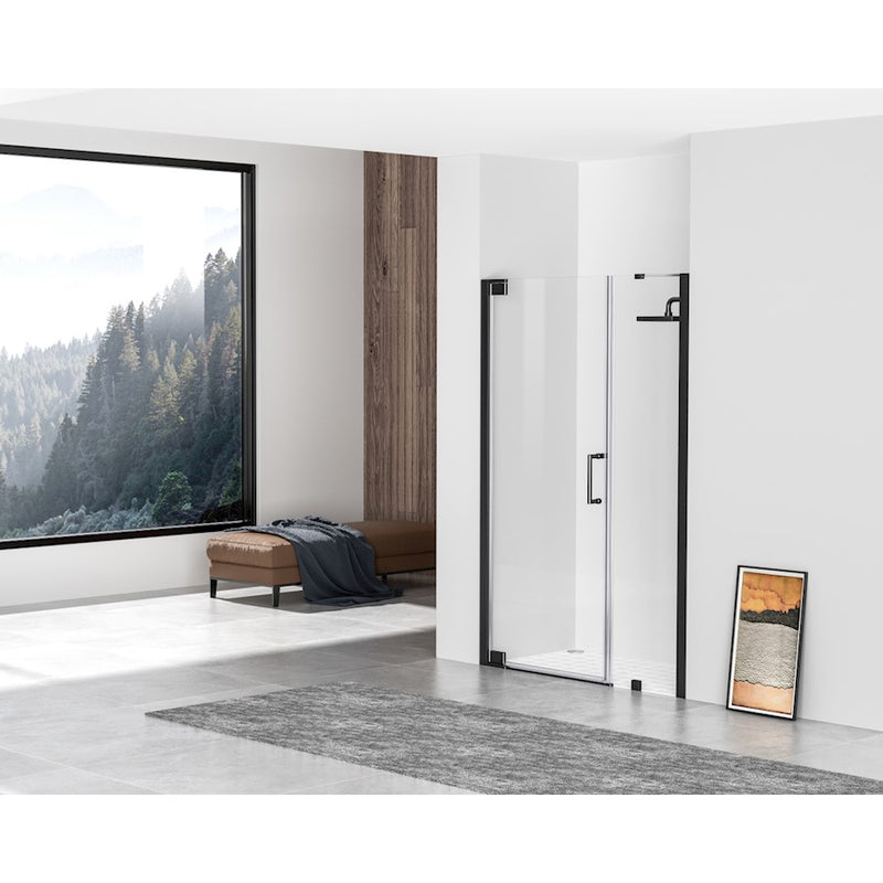 Elegant Carson Semi-Frameless Hinged Shower Door 48X72, Black