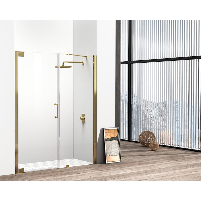 Elegant Carson Semi-Frameless Hinged Shower Door 60X72, Gold