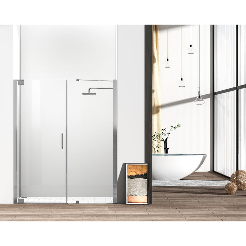 Elegant Carson Semi-Frameless Hinged Shower Door 60X72, Nickel - SD404-6072BNK