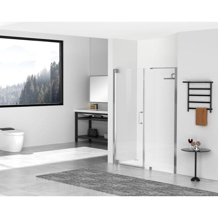 Elegant Carson Semi-Frameless Hinged Shower Door 60X72, Nickel