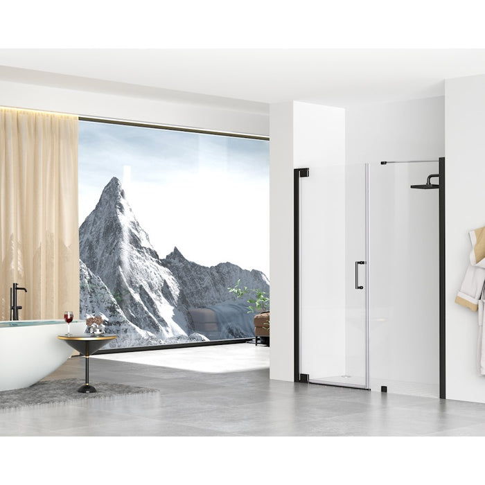 Elegant Carson Semi-Frameless Hinged Shower Door 60X72, Black