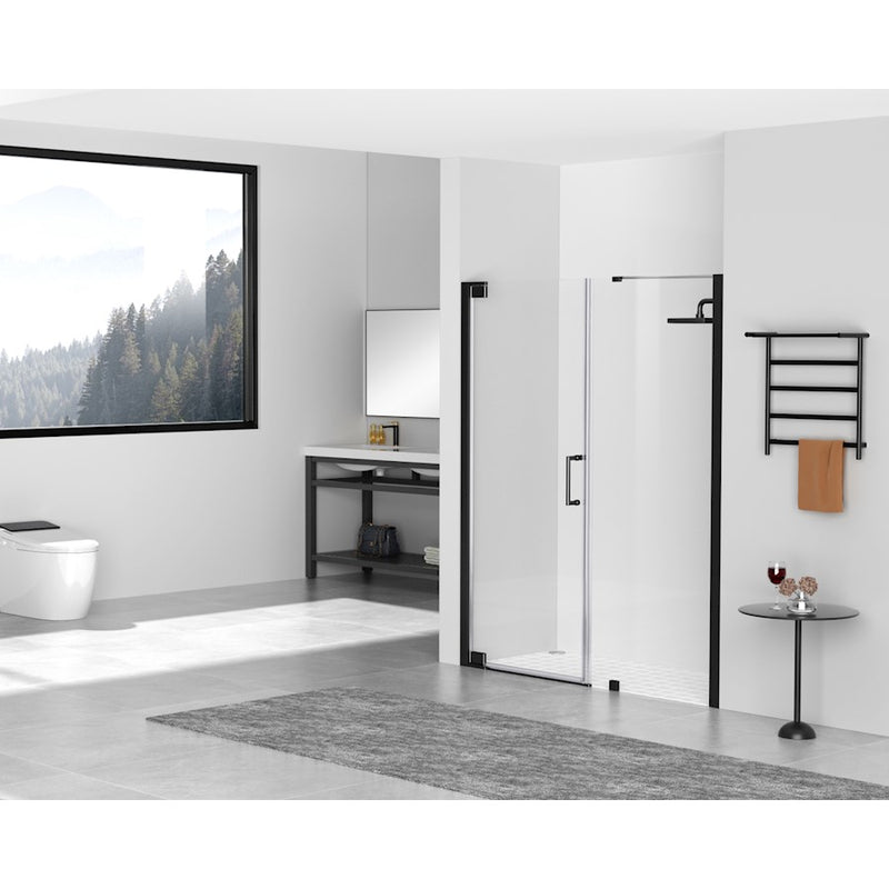 Elegant Carson Semi-Frameless Hinged Shower Door 60X72, Black