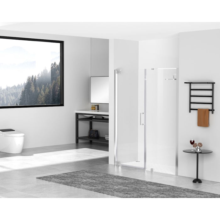 Elegant Carson Semi-Frameless Hinged Shower Door 60X72, Chrome