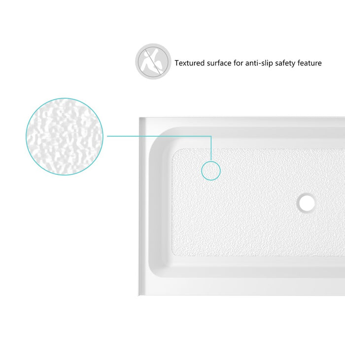 Elegant Laredo 48X32" Single Thresh Shower Tray Center Drain, WH
