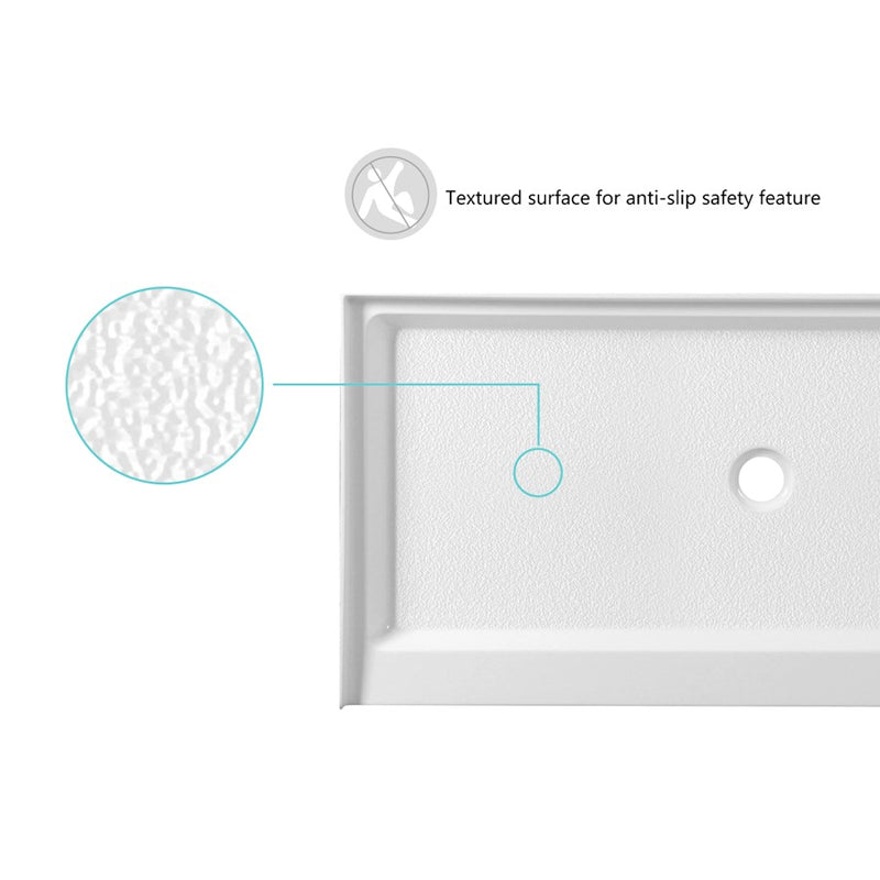 Elegant Laredo 60X30" Single Thresh Shower Tray Center Drain, WH