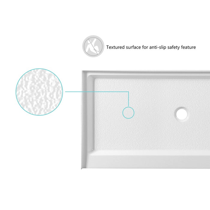 Elegant Laredo 60X30" Single Thresh Shower Tray Center Drain, WH