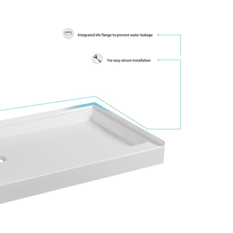 Elegant Laredo 60X30" Single Thresh Shower Tray Left Drain, WH