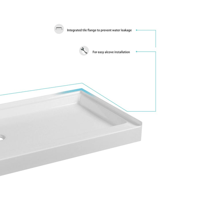 Elegant Laredo 60X30" Single Thresh Shower Tray Left Drain, WH