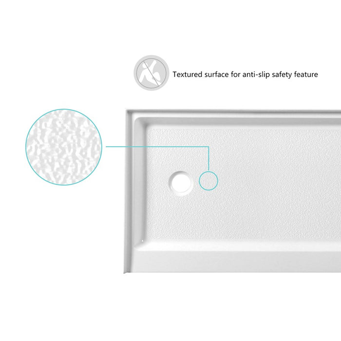 Elegant Laredo 60X30" Single Thresh Shower Tray Left Drain, WH