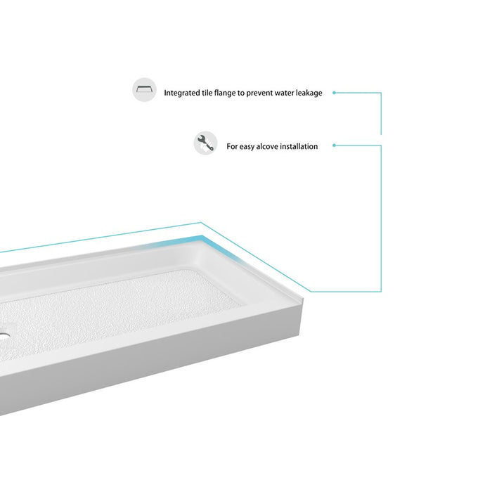 Elegant Laredo 60X32" Single Thresh Shower Tray Left Drain, WH