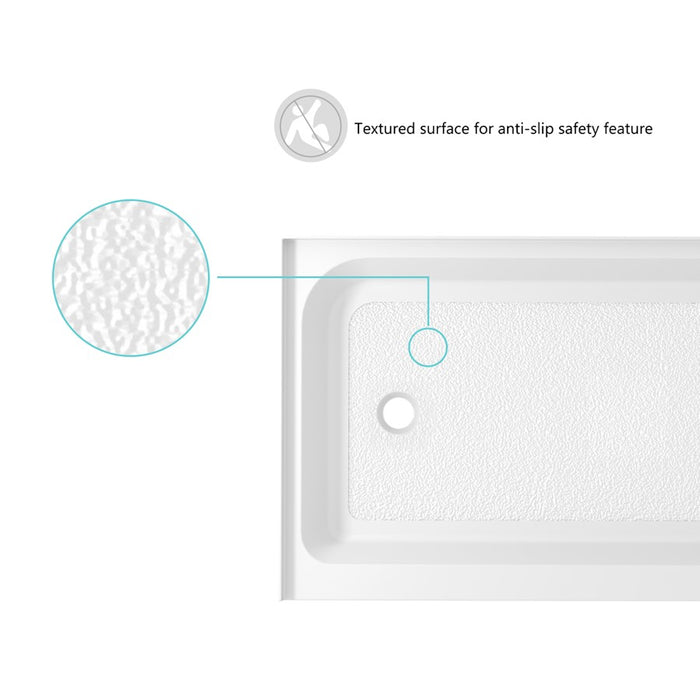 Elegant Laredo 60X32" Single Thresh Shower Tray Left Drain, WH