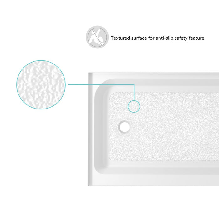 Elegant Laredo 60X36" Single Thresh Shower Tray Left Drain, WH