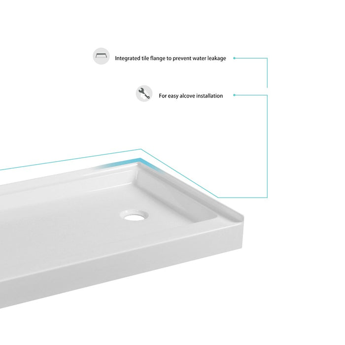Elegant Laredo 60X30" Single Thresh Shower Tray Right Drain, WH