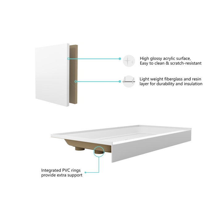 Elegant Laredo 60X32" Single Thresh Shower Tray Right Drain, WH