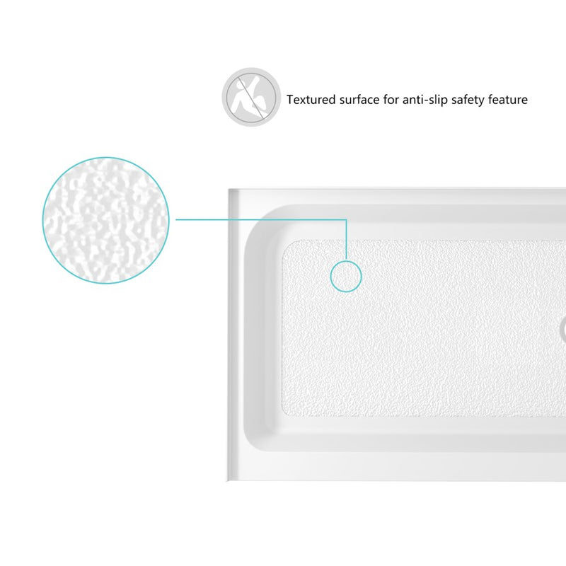 Elegant Laredo 60X36" Single Thresh Shower Tray Right Drain, WH