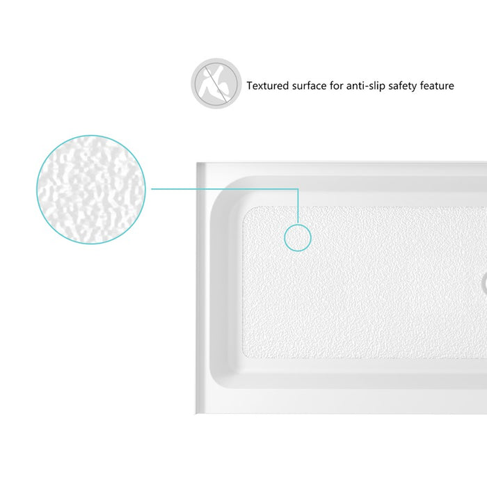Elegant Laredo 60X36" Single Thresh Shower Tray Right Drain, WH