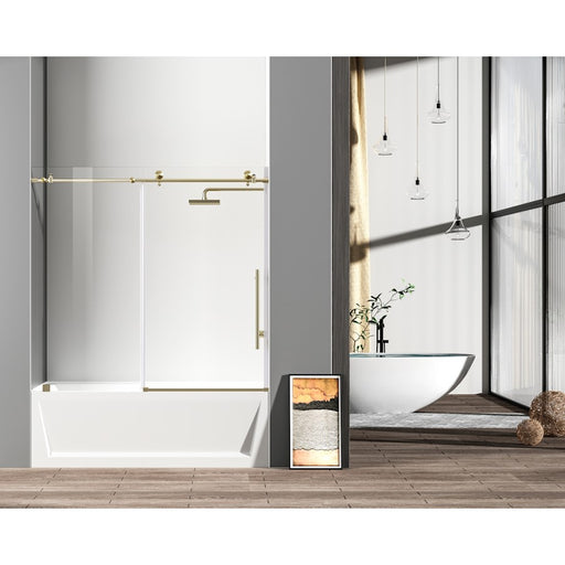Elegant Orlando Frameless Tub Door 60X60", Brushed Gold - TD111-6060BGD