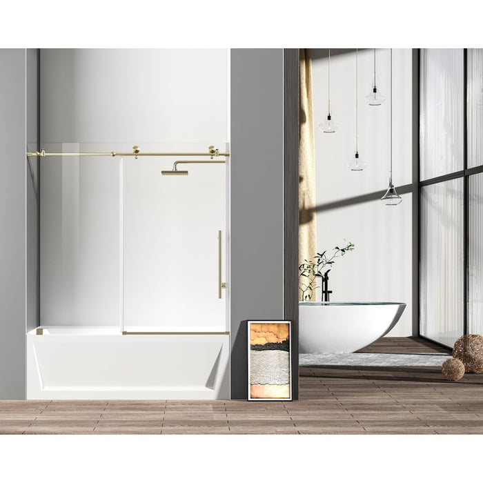Elegant Orlando Frameless Tub Door 60X60", Brushed Gold - TD111-6060BGD